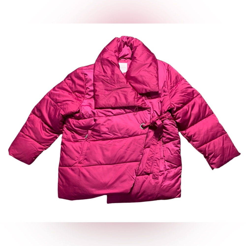 Avec Les Filles Pink Puffer Coat Tie Front Wrap Jacket Abstract Barbiecore L